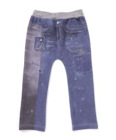 SLAP SLIP / スラップ スリップ チノ・ワークパンツ | 恐竜ロケットワッペンレースキラキラデニム風プリント8分丈パンツ(80~120cm)