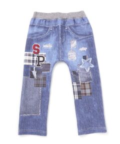 SLAP SLIP / スラップ スリップ チノ・ワークパンツ | 恐竜ロケットワッペンレースキラキラデニム風プリント8分丈パンツ(80~120cm)