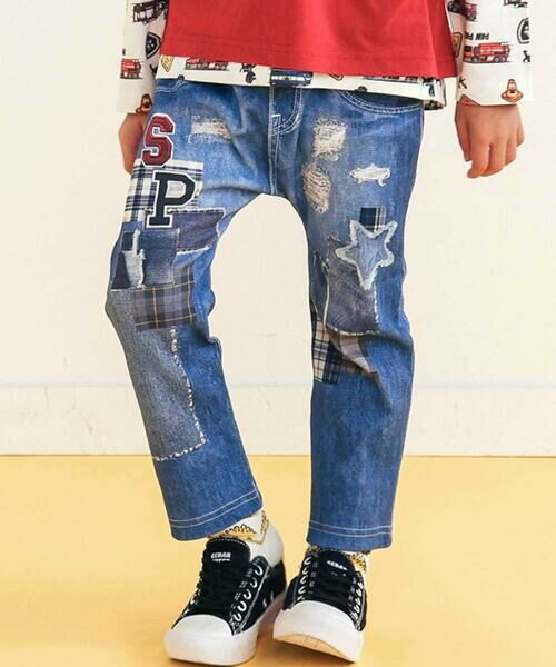 SLAP SLIP / スラップ スリップ チノ・ワークパンツ | 恐竜ロケットワッペンレースキラキラデニム風プリント8分丈パンツ(80~120cm) | 詳細15