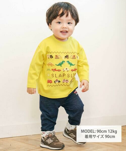 SLAP SLIP / スラップ スリップ チノ・ワークパンツ | 消防車恐竜折り返し柄プリントデニム風パンツ(80~130cm) | 詳細1