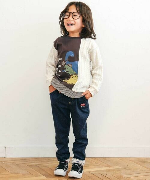 SLAP SLIP / スラップ スリップ チノ・ワークパンツ | 消防車恐竜折り返し柄プリントデニム風パンツ(80~130cm) | 詳細7