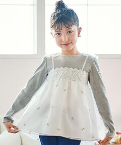 SLAP SLIP / スラップ スリップ Tシャツ | 花柄刺しゅうオーガンジービスチェドッキングTシャツ(80~130cm)