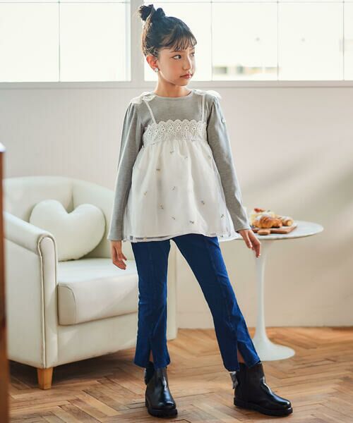 SLAP SLIP / スラップ スリップ Tシャツ | 花柄刺しゅうオーガンジービスチェドッキングTシャツ(80~130cm) | 詳細7