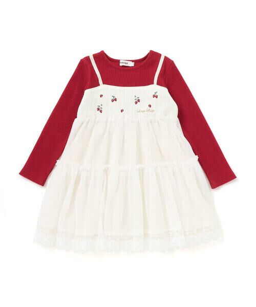 SLAP SLIP / スラップ スリップ ミニ丈・ひざ丈ワンピース | イチゴ刺しゅうフワフワチュールティアードドッキングワンピース(80~130cm) | 詳細14