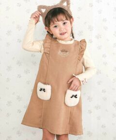 SLAP SLIP / スラップ スリップ ミニ丈・ひざ丈ワンピース | 肩フリルリボン付きファーポケットジャンパースカート(90~130cm)