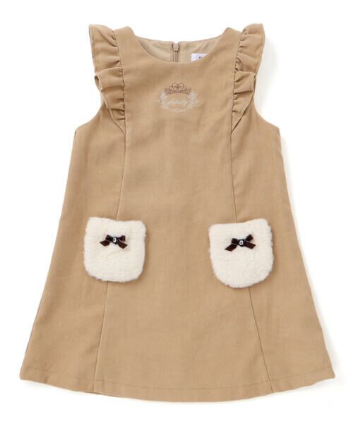 SLAP SLIP / スラップ スリップ ミニ丈・ひざ丈ワンピース | 肩フリルリボン付きファーポケットジャンパースカート(90~130cm) | 詳細7