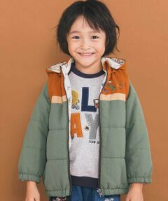 SLAP SLIP / スラップ スリップ ダウンジャケット・ベスト | 【お揃い】バイカラー恐竜ロケット総柄8WAYコート(80~130cm)