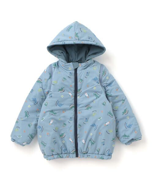 SLAP SLIP / スラップ スリップ ダウンジャケット・ベスト | 【お揃い】バイカラー恐竜ロケット総柄8WAYコート(80~130cm) | 詳細2