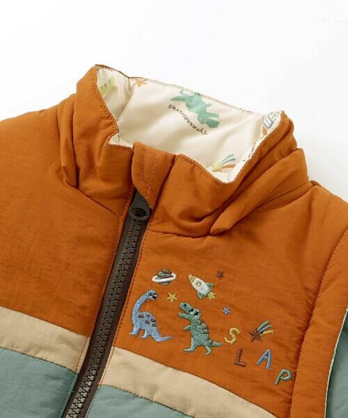 SLAP SLIP / スラップ スリップ ダウンジャケット・ベスト | 【お揃い】バイカラー恐竜ロケット総柄8WAYコート(80~130cm) | 詳細11