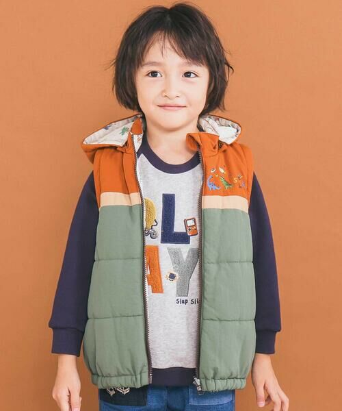 SLAP SLIP / スラップ スリップ ダウンジャケット・ベスト | 【お揃い】バイカラー恐竜ロケット総柄8WAYコート(80~130cm) | 詳細23