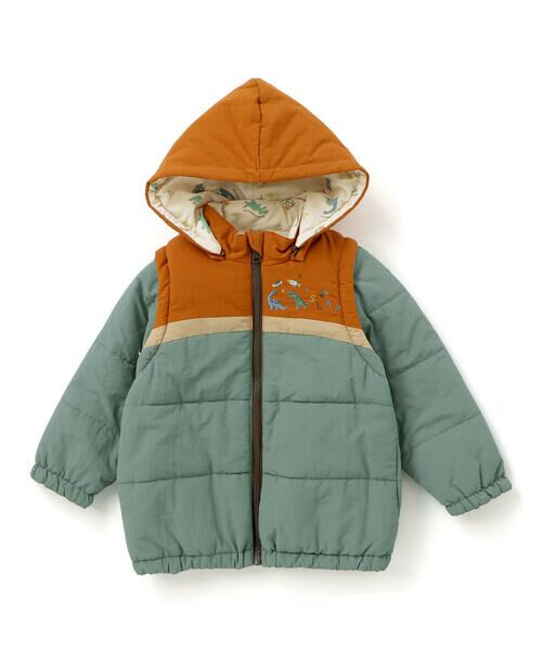 SLAP SLIP / スラップ スリップ ダウンジャケット・ベスト | 【お揃い】バイカラー恐竜ロケット総柄8WAYコート(80~130cm) | 詳細5