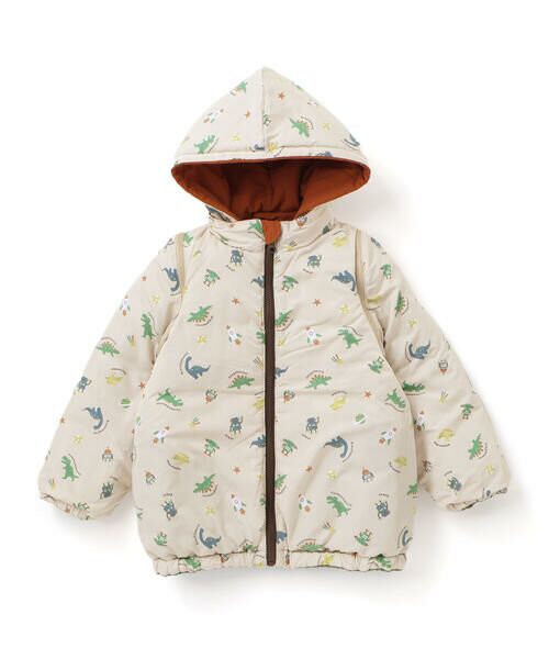 SLAP SLIP / スラップ スリップ ダウンジャケット・ベスト | 【お揃い】バイカラー恐竜ロケット総柄8WAYコート(80~130cm) | 詳細7