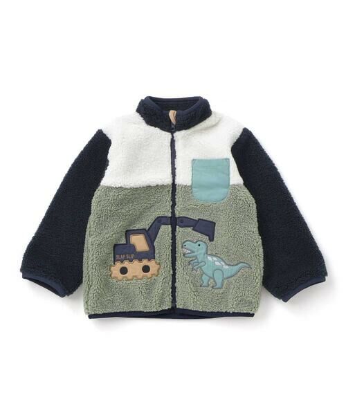 SLAP SLIP / スラップ スリップ ブルゾン | 恐竜ショベルカーパッチボアジャケット(80~130cm) | 詳細1