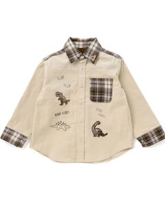 SLAP SLIP / スラップ スリップ シャツ・ブラウス | 【お揃い】恐竜刺しゅう切り替えチェックデニムコーデュロイシャツ(80~130cm)