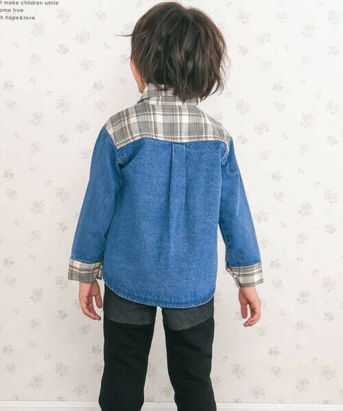 SLAP SLIP / スラップ スリップ シャツ・ブラウス | 【お揃い】恐竜刺しゅう切り替えチェックデニムコーデュロイシャツ(80~130cm) | 詳細1