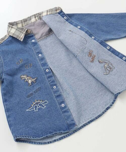SLAP SLIP / スラップ スリップ シャツ・ブラウス | 【お揃い】恐竜刺しゅう切り替えチェックデニムコーデュロイシャツ(80~130cm) | 詳細10