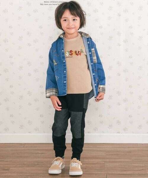 SLAP SLIP / スラップ スリップ シャツ・ブラウス | 【お揃い】恐竜刺しゅう切り替えチェックデニムコーデュロイシャツ(80~130cm) | 詳細3