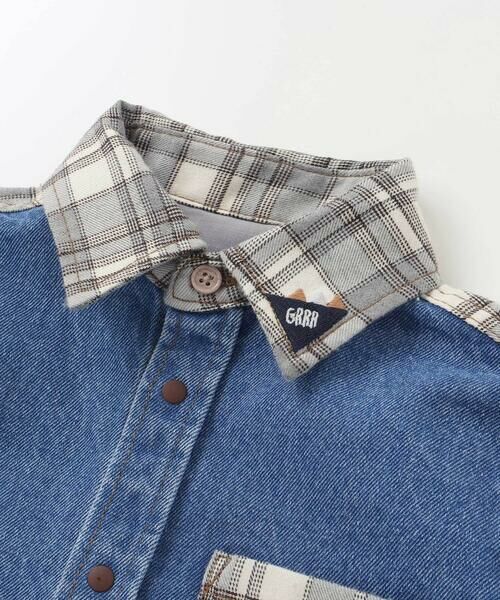 SLAP SLIP / スラップ スリップ シャツ・ブラウス | 【お揃い】恐竜刺しゅう切り替えチェックデニムコーデュロイシャツ(80~130cm) | 詳細6