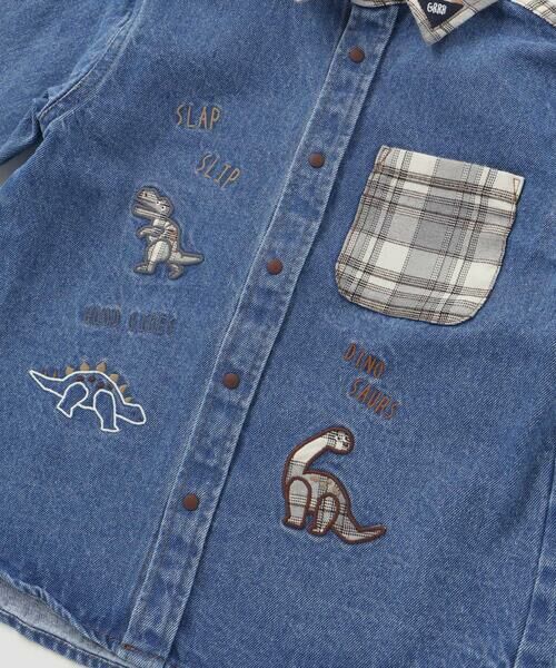 SLAP SLIP / スラップ スリップ シャツ・ブラウス | 【お揃い】恐竜刺しゅう切り替えチェックデニムコーデュロイシャツ(80~130cm) | 詳細7