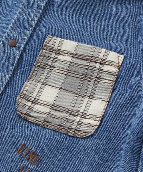 SLAP SLIP / スラップ スリップ シャツ・ブラウス | 【お揃い】恐竜刺しゅう切り替えチェックデニムコーデュロイシャツ(80~130cm) | 詳細8