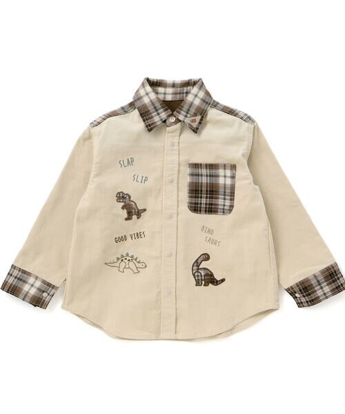 SLAP SLIP / スラップ スリップ シャツ・ブラウス | 【お揃い】恐竜刺しゅう切り替えチェックデニムコーデュロイシャツ(80~130cm) | 詳細15
