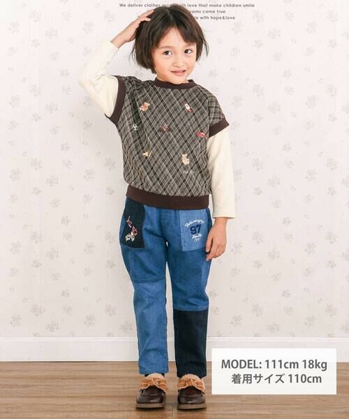 SLAP SLIP / スラップ スリップ スウェット | 【お揃い】いろいろモチーフ刺しゅうチェックドッキングトレーナー(80~130cm) | 詳細1
