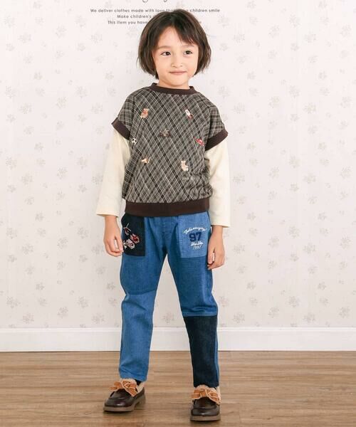 SLAP SLIP / スラップ スリップ スウェット | 【お揃い】いろいろモチーフ刺しゅうチェックドッキングトレーナー(80~130cm) | 詳細2