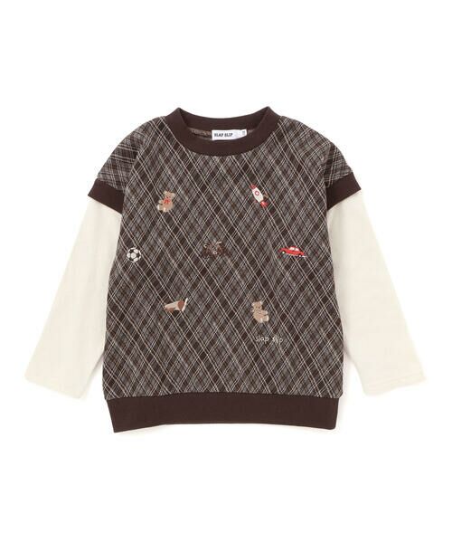 SLAP SLIP / スラップ スリップ スウェット | 【お揃い】いろいろモチーフ刺しゅうチェックドッキングトレーナー(80~130cm) | 詳細3