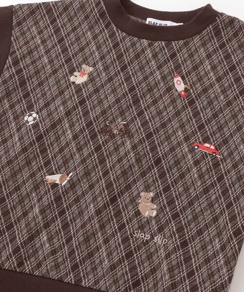 SLAP SLIP / スラップ スリップ スウェット | 【お揃い】いろいろモチーフ刺しゅうチェックドッキングトレーナー(80~130cm) | 詳細6