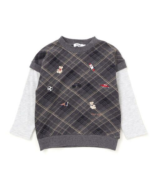 SLAP SLIP / スラップ スリップ スウェット | 【お揃い】いろいろモチーフ刺しゅうチェックドッキングトレーナー(80~130cm) | 詳細13