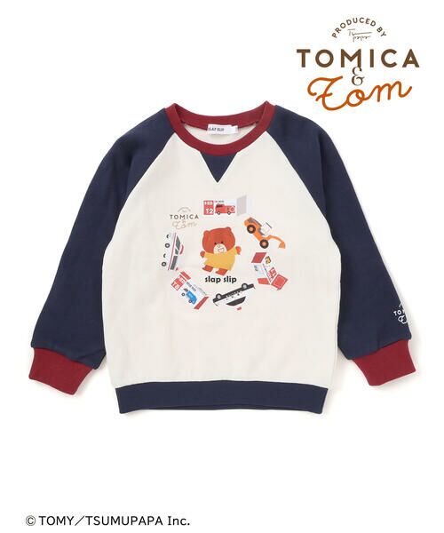 SLAP SLIP/スラップ スリップ 【トミカとトム×SLAPSLIPコラボアイテム】はたらくくるまトムプリントラグラントレーナー(80~120cm) ネイビー 90cm