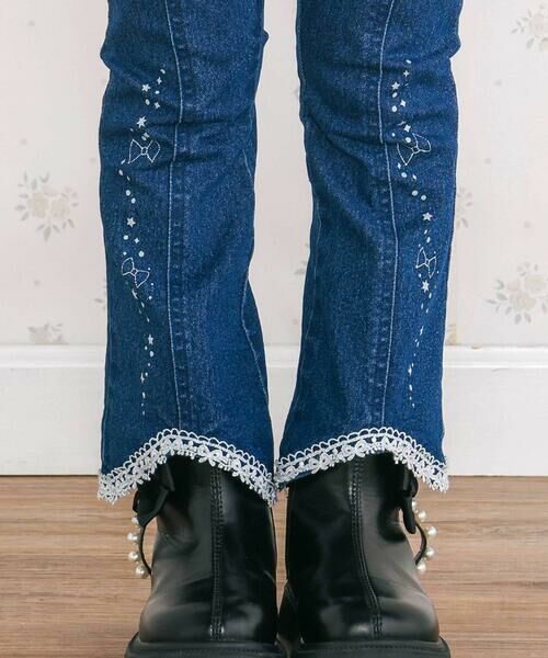 SLAP SLIP / スラップ スリップ チノ・ワークパンツ | キラキラプリント裾レースデニムツイルパンツ(90~130cm) | 詳細3