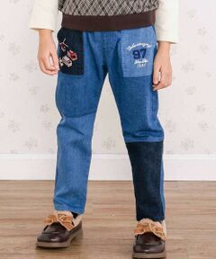 SLAP SLIP / スラップ スリップ チノ・ワークパンツ | はたらくくるまポケット刺しゅうデニムコーデュロイ切り替えパンツ(80~130cm)