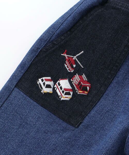 SLAP SLIP / スラップ スリップ チノ・ワークパンツ | はたらくくるまポケット刺しゅうデニムコーデュロイ切り替えパンツ(80~130cm) | 詳細7