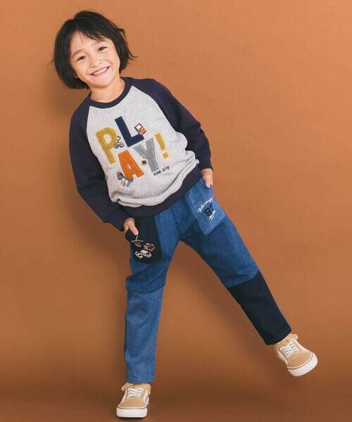 SLAP SLIP / スラップ スリップ チノ・ワークパンツ | はたらくくるまポケット刺しゅうデニムコーデュロイ切り替えパンツ(80~130cm) | 詳細1