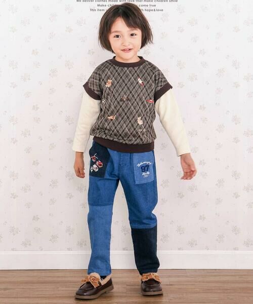 SLAP SLIP / スラップ スリップ チノ・ワークパンツ | はたらくくるまポケット刺しゅうデニムコーデュロイ切り替えパンツ(80~130cm) | 詳細3