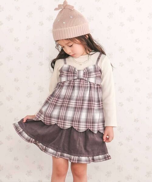 SLAP SLIP / スラップ スリップ ミニ・ひざ丈スカート | コーデュロイ×チェックレイヤードスカパン(90~130cm) | 詳細13