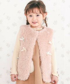 SLAP SLIP / スラップ スリップ ベスト | リボン付きワンスナップボアファーベスト(80~130cm)