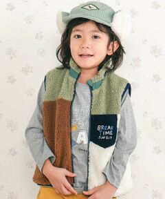 胸刺しゅうバイカラーリバーシブルボアベスト(80~130cm)