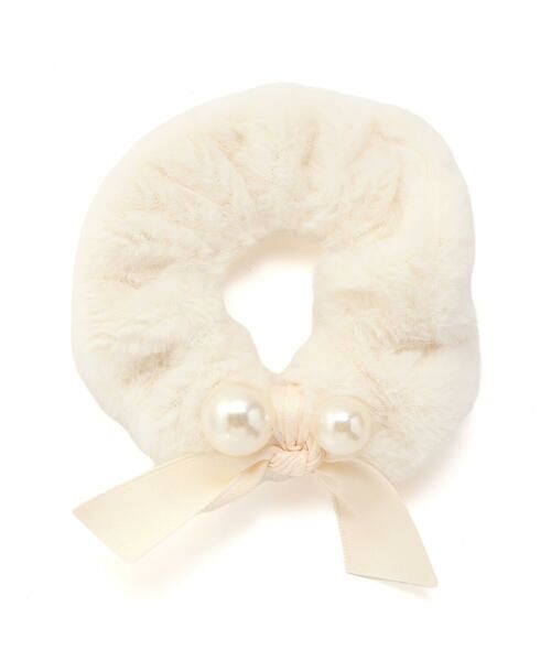 SLAP SLIP / スラップ スリップ ヘアゴム・シュシュ | ふわふわファーパール風ビーズリボン付きシュシュ | 詳細1