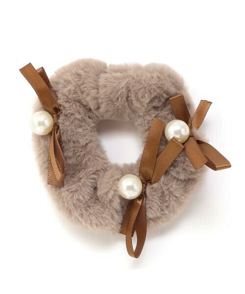 SLAP SLIP / スラップ スリップ ヘアゴム・シュシュ | ふわふわファーパール風ビーズリボン付きシュシュ | 詳細7