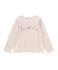 SLAP SLIP / スラップ スリップ Tシャツ | 無地ボーダーイチゴ花刺しゅう裾スカラップTシャツ(80~130cm)