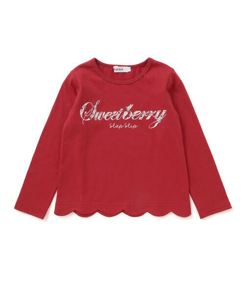 SLAP SLIP / スラップ スリップ Tシャツ | 無地ボーダーイチゴ花刺しゅう裾スカラップTシャツ(80~130cm) | 詳細3