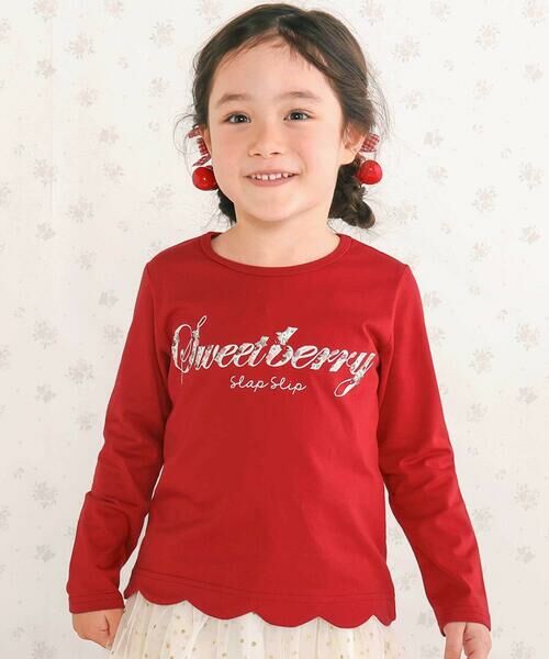 SLAP SLIP/スラップ スリップ 無地ボーダーイチゴ花刺しゅう裾スカラップTシャツ(80~130cm) レッド 90cm SLAP SLIP/スラップ スリップ 無地ボーダーイチゴ花刺しゅう裾スカラップTシャツ(80~130cm) レッド 90cm