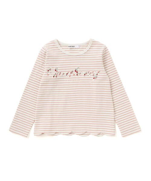 SLAP SLIP/スラップ スリップ 無地ボーダーイチゴ花刺しゅう裾スカラップTシャツ(80~130cm) ピンク系(ボーダー) 80cm SLAP SLIP/スラップ スリップ 無地ボーダーイチゴ花刺しゅう裾スカラップTシャツ(80~130cm) ピンク系(ボーダー) 80cm