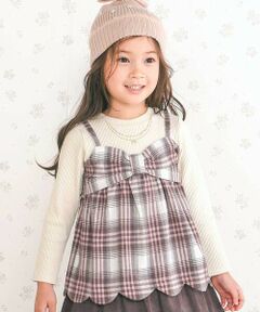 SLAP SLIP / スラップ スリップ Tシャツ | 裾スカラップリボンキャミソールドッキングTシャツ(80~130cm)