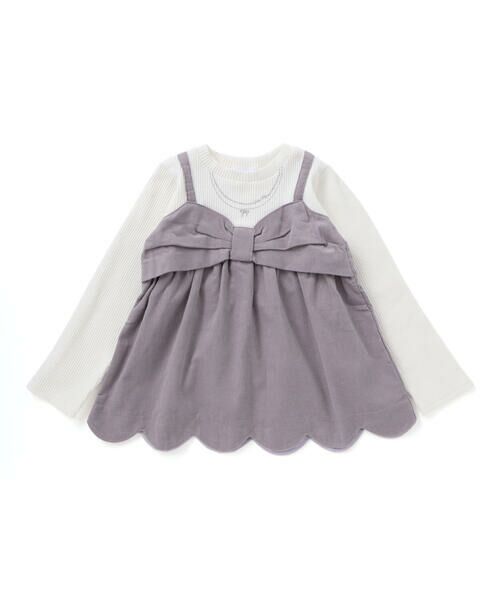 SLAP SLIP / スラップ スリップ Tシャツ | 裾スカラップリボンキャミソールドッキングTシャツ(80~130cm) | 詳細1