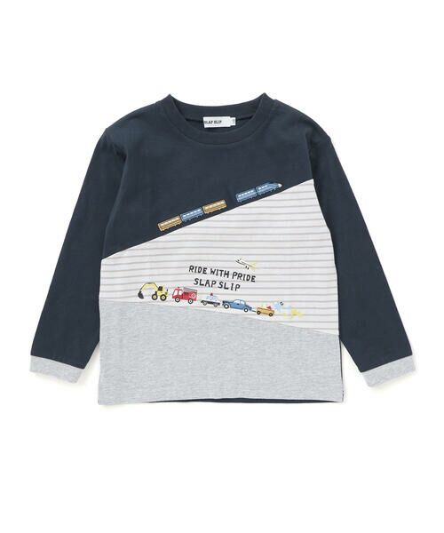 SLAP SLIP / スラップ スリップ Tシャツ | はたらくくるま電車ぐんぐんのぼるよ切り替えTシャツ(80~130cm) | 詳細1