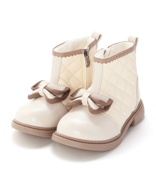 SLAP SLIP / スラップ スリップ ブーツ（ショート丈） | リボン付きキルティングバイカラーブーツ(14~17cm) | 詳細1