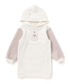 SLAP SLIP / スラップ スリップ ミニ丈・ひざ丈ワンピース | ウサギネコアニマルふわふわパッチ刺しゅう袖切り替えフーディーワンピース(80~130cm)